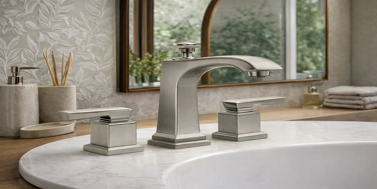 Fontana AquaLume Crest brushed nickel 3-hole bathroom sink faucet